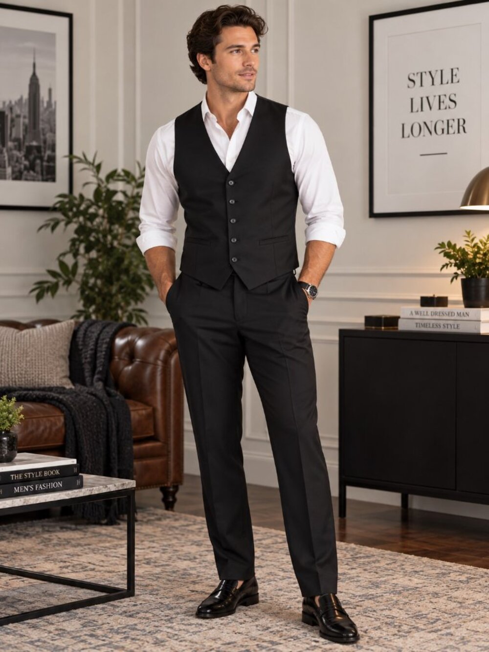 Azar Man Solid Black 5-Button Adjustable Back Strap Vest Mens Size 38 NWT